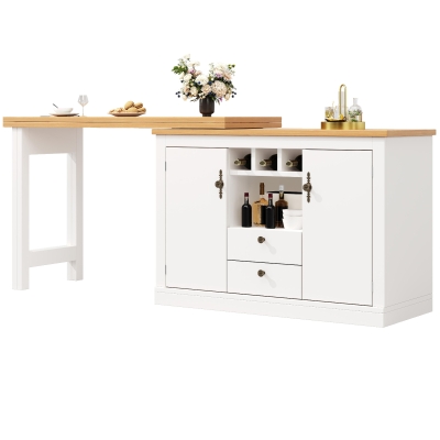 Extendable Bar Table with Smart Pull-Out System, 120-180L x 40W x 76H cm, White