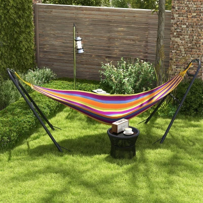 Outsunny Support Hamac Métal 2 Pers Réglable Portable Noir