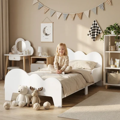 AIYAPLAY Cama para Niños de +3 Años 140x70 cm Tema de Nubes Estructura de Cama infantil con Barandilla Carga 80 kg Blanco