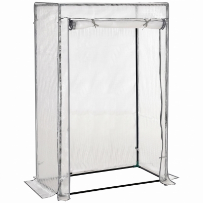 Outsunny Gewächshaus mit PE-Gitterfolie, Tür, winterfest Foliengewächshaus aus Stahl, Treibhaus 100 x 50 x 150 cm, Weiß