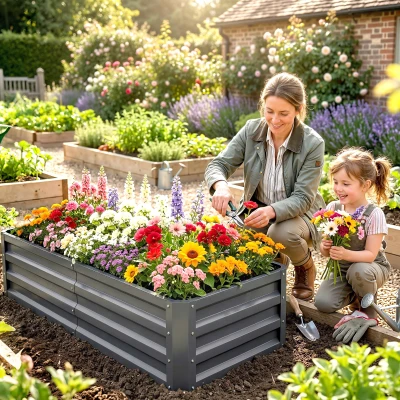Outsunny Galvanised Raised Garden Beds Light Grey