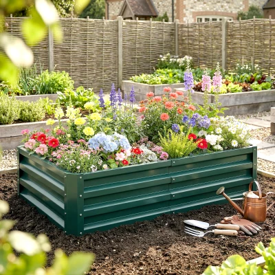 Outsunny Galvanized Raised Garden Bed Planter Green