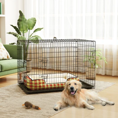 PawHut Jaula para Perros Plegable Transportín para Perros con 2 Puertas Bandeja Extraíble y Asa 121x76,5x81 cm Negro