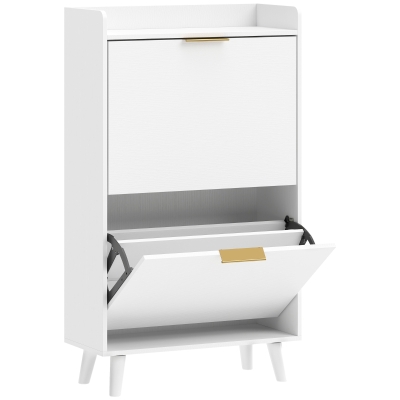 HOMCOM Schuhschrank für 12 Paar, schmaler Schuhschrank mit 2 Kippfächern, verstellbare Einlegeböden, weiß