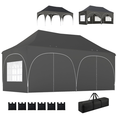 Outsunny Tonnelle Pliante 3x6m Gris Imperméable Anti-UV 6 Parois