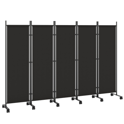 Outsunny Biombo Plegable de 5 Paneles con 12 Ruedas 252x170 cm Biombo Separador de Ambientes Montaje Personalizado Negro