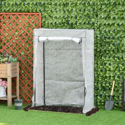 Outsunny 100 x 50 x 150cm Tomato Greenhouse, Mini Greenhouse with Roll-up Door and PE Cover, Outdoor Grow House, Small Green House for Yard, Balcony, Garden, White