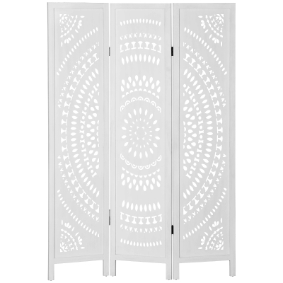 HOMCOM Biombo Plegable de 3 Paneles de Madera 120x170 cm Biombo Separador de Ambientes con Patrones Tallados Elegantes Blanco