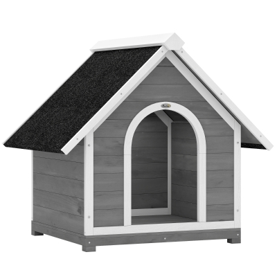 PawHut Caseta para Perro Exterior Casa para Perro Cuerpo Totalmente Abatible para Limpieza Fácil 84x101x86 cm Gris y Blanco