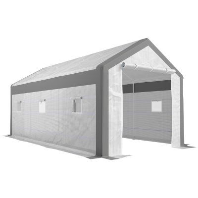 Outsunny Invernadero de Jardín 600x300x280 cm Invernadero de Túnel para Cultivo de Plantas Verduras con 2 Puertas 6 Ventanas Enrollables y Cubierta de Polietileno PE 140g/m² Blanco