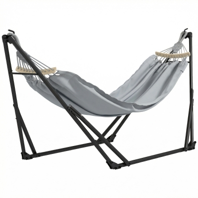 Outsunny Support Hamac Pliable Acier 2en1 avec Sac 268x89x100cm Gris