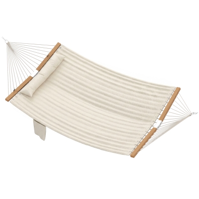 Outsunny Hamaca Acolchada de Jardín Portátil con Almohada Desmontable Bolsillo para Revistas Marco de Madera 325x140 cm Crema