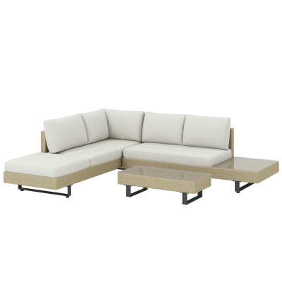 Outsunny Conjunto de Jardín Exterior de Ratán de 3 Piezas con Sofá Modular de 3 y 2 Plazas Mesa Lateral Mesa de Centro Cojines