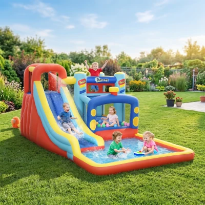 Outsunny 4-in-1 Bouncy Castle with Slide & Pool Multicoloured