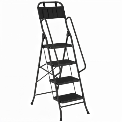 HOMCOM Escalera Plegable de 4 Peldaños con Bolsa de Herramientas Escalera de Tijera con Peldaños Anchos Antideslizantes Negro