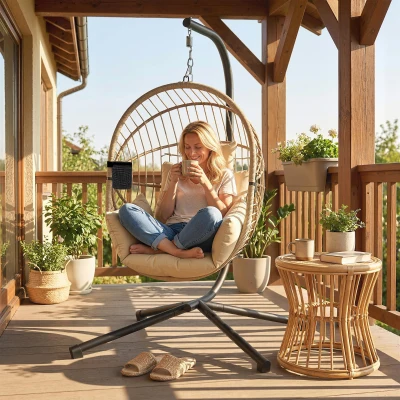 Outsunny Fauteuil Œuf Suspendu Hamac Extérieur Intérieur Kaki