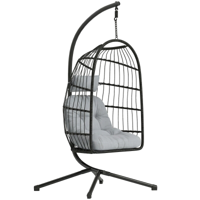 Outsunny Silla Colgante Huevo con Soporte Cesta Plegable Cojín Reposacabezas Altura Ajustable y Cuerda Carga 120 kg Gris Claro