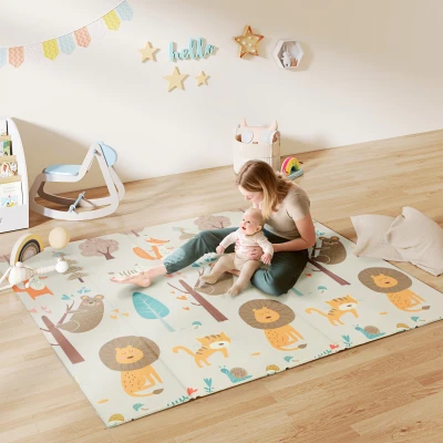 AIYAPLAY Spielmatte Baby 196 x 176 x 1,5 cm faltbar Doppelseitige Krabbelmatte Mehrfarbig