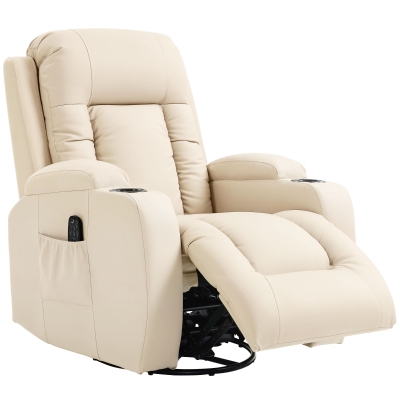 HOMCOM Fauteuil Massage Chauffant Pivotant 360° Crème 82x99x103cm