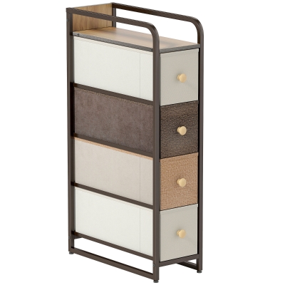 HOMCOM Kommode Schrank mit 4 Schubladen aus Vliesstoff Aufbewahrungsschrank mit Stahlrahmen, 20 x 47 x 84,5 cm, Mehrfarbig