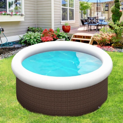 Outsunny Basen nadmuchiwany, dla 5 osób, szybki montaż, wytrzymały materiał, brązowy, Ø300 x 76W cm