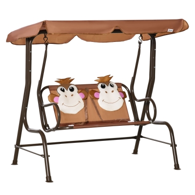 Outsunny Kids Garden Swing Seat with Awning Brown