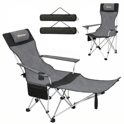 Outsunny 2 Chaises Camping Pliantes Inclinables avec Repose-pieds Noir