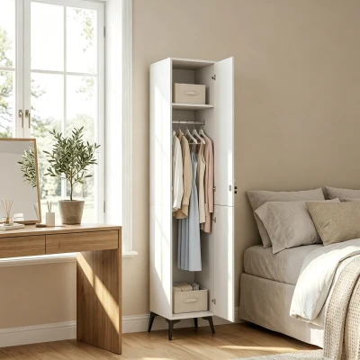 HOMCOM Armoire Étroite Blanc 36x40x180cm Porte Tringle Étagères