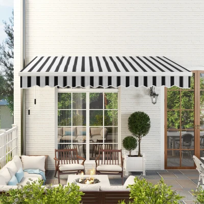 Outsunny Toldo Manual Retráctil 395x245 cm Ángulo Ajustable Brazo Articulado Anti-UV e Impermeable Montaje a Pared Azul y Blanco