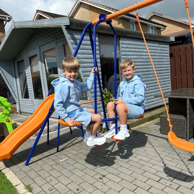 Outsunny Four-in-One Metal Garden Swing Set Orange/Blue