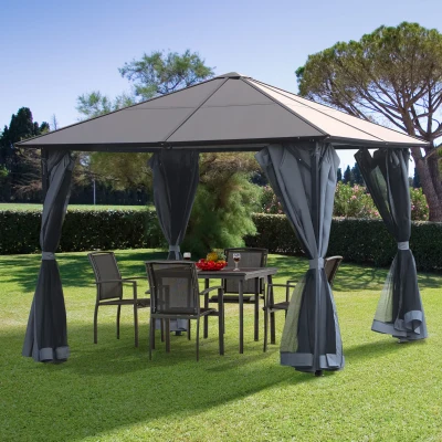 Outsunny Paviljoen tuinpaviljoen partytent incl. zijdelen PC dak aluminium 3 x 3 m