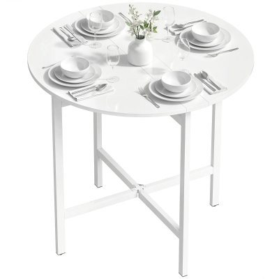 HOMCOM Table Ronde Pliante Ø80cm 2 Abattants Acier Blanc