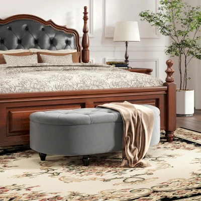 HOMCOM Siedzisko z pojemnikiem, welur, ciemnoszare, otwierane