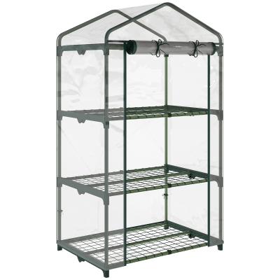 Outsunny Estufa de Jardim com 3 Prateleiras Metálicas e Porta Enrolável Estufa de Varanda Exterior para Cultivo de Plantas Flores 69x49x125cm Transparente