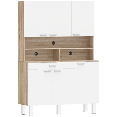 HOMCOM Küchen-Hochschrank mit 6 Türen und großer Schublade Regale Arbeitsfläche für Mikrowelle 120x40x175 cm Weiß