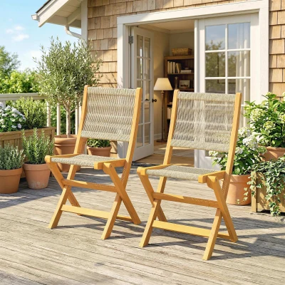 Outsunny 2 Sedie da Giardino Pieghevoli in Rattan PP, Beige
