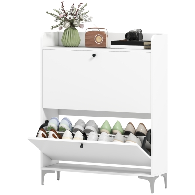 HOMCOM Armoire à Chaussures 16 Paires 2 Tiroirs Blanc 80x24x101cm