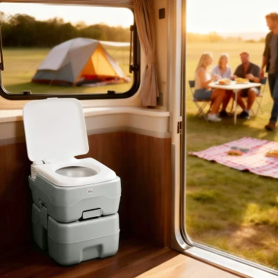 HOMCOM Campingtoilette Reisetoilette max. Tragkraft bis 147 kg 20L für Camping Wandern Reisen Angeln 41,5 x 36,5 x 42 cm Grau