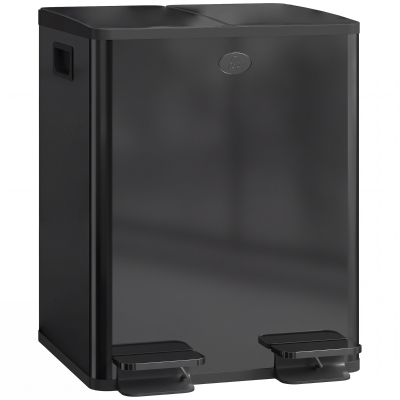 HOMCOM 2 x 20 L Doppelmülleimer, Pedalöffnung, leicht zu reinigen, Edelstahl, Kunststoff, Schwarz