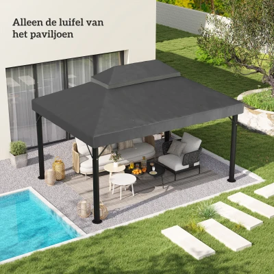 Outsunny Paviljoen vervangingsdak, 3 x 4 m, vervangingshoes met waterafvoeropeningen, Polyester, Zonbescherming, UPF30+, Donkergrijs