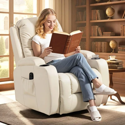 HOMCOM Fauteuil Massage Chauffant Pivotant 360° Crème 82x99x103cm