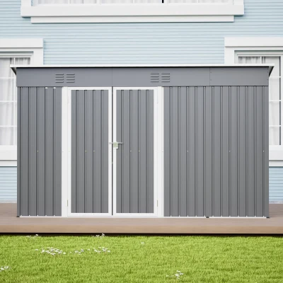 Metall-Gerätehaus mit Doppeltür, 311 x 123 x 181 cm, Grau