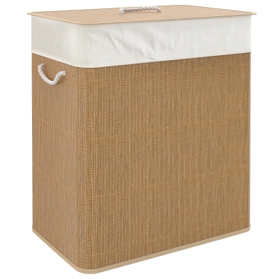HOMCOM Panier à Linge Double Bambou 100L avec Couvercle et Poignées