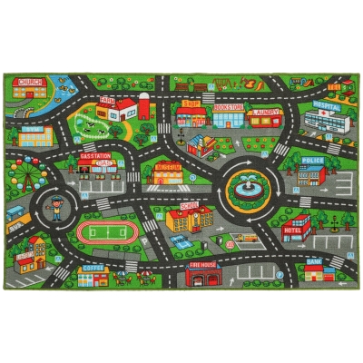 AIYAPLAY Alfombra Infantil Carretera de Ciudad 160x100 cm Alfombra Educativa Antideslizante para Gateo y Jugar con Coches