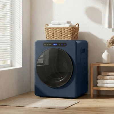HOMCOM 5kg Ablufttrockner, 1000W Kompakter freistehender Frontlader-Wäschetrockner mit Edelstahltrommel, Timer, Blau