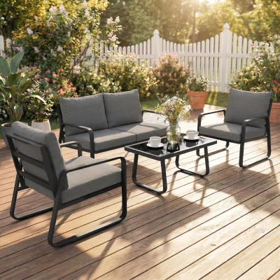 Outsunny 4 Piece Outdoor Sofa Set with Table and Cushions