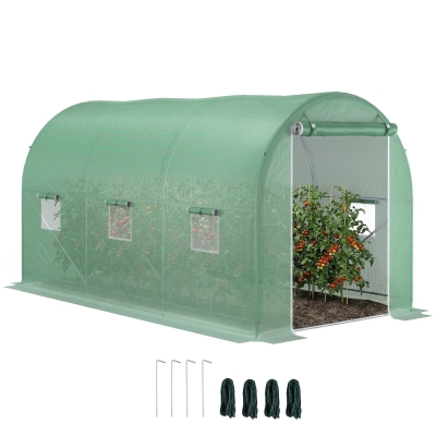 Outsunny Serre Tunnel 8m² Porte Zippée 6 Fenêtres Vert