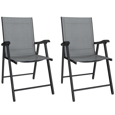Outsunny Set 2 Sedie da Giardino Pieghevoli, Grigio Chiaro