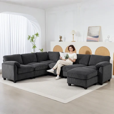 HOMCOM Canapé d’Angle U Velours Gris 292x224cm Ottomane Mobile
