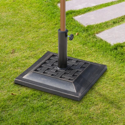 Outsunny 9kg Square Garden Parasol Base Holder - Resin Outdoor Market Umbrella Stand with Adjustable Coupler, Bronze